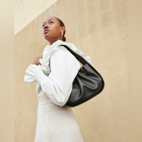 EUC Loeffler Randall Aris Gathered Ruched Petite Shoulder Bag Black Leather - Picture 15 of 15